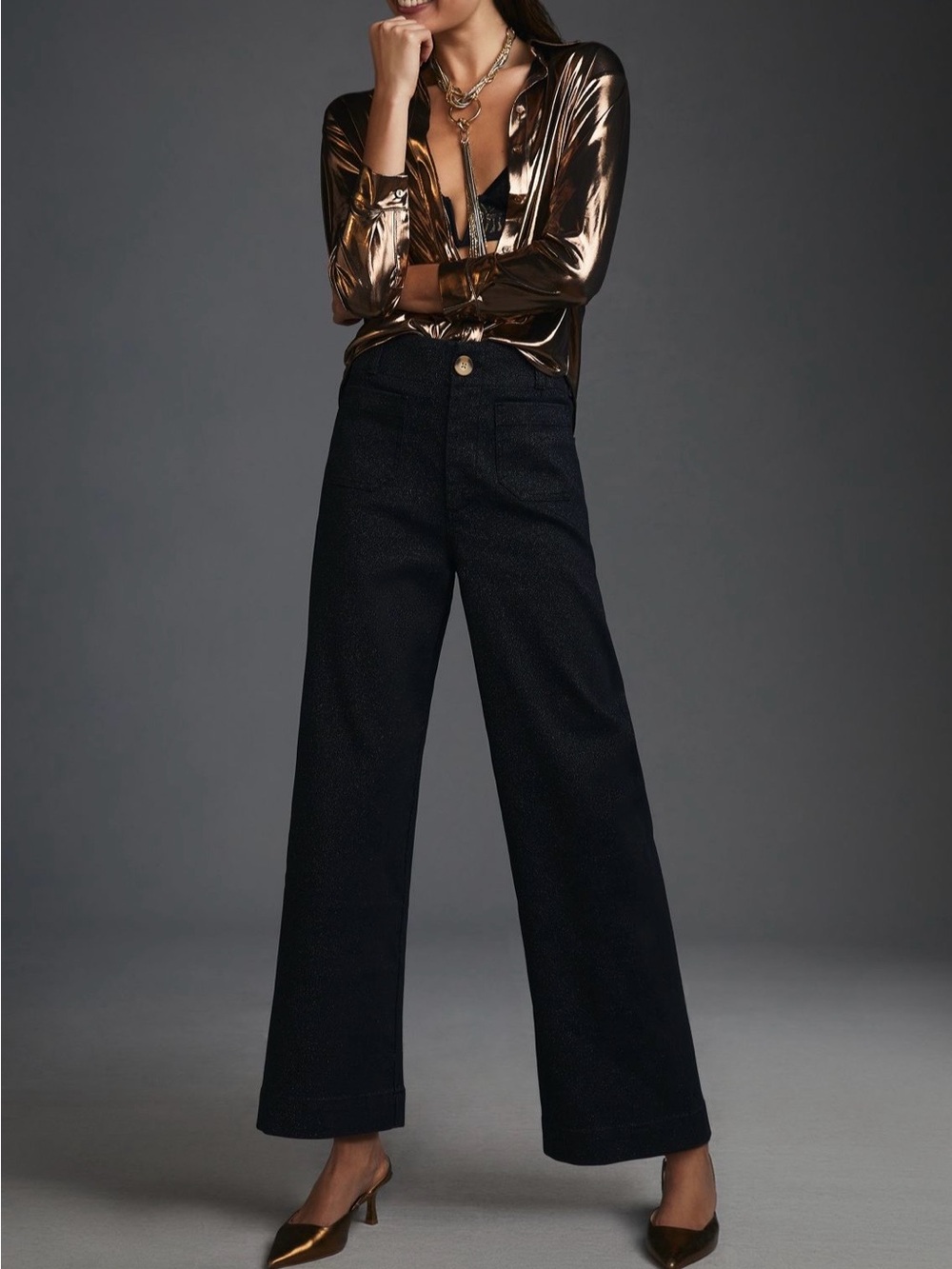 Anthropologie Maeve Colette Sparkle high-rise wide leg cropped Jeans- size 28